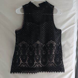 love, Fire Black Lace Overlay Blouse with Nude Underlayer